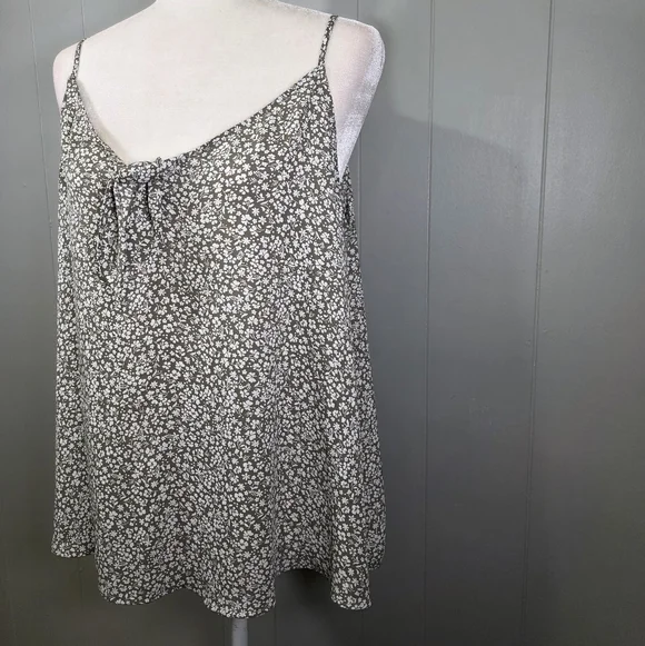 Loft Cami Olive Green & White Floral Tank Top Size L - Picture 2 of 11